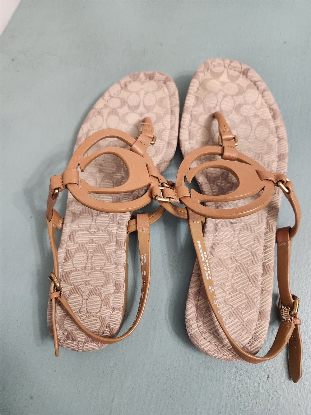 Coach Tan Leather T-Strap Sandals - Women's 8
